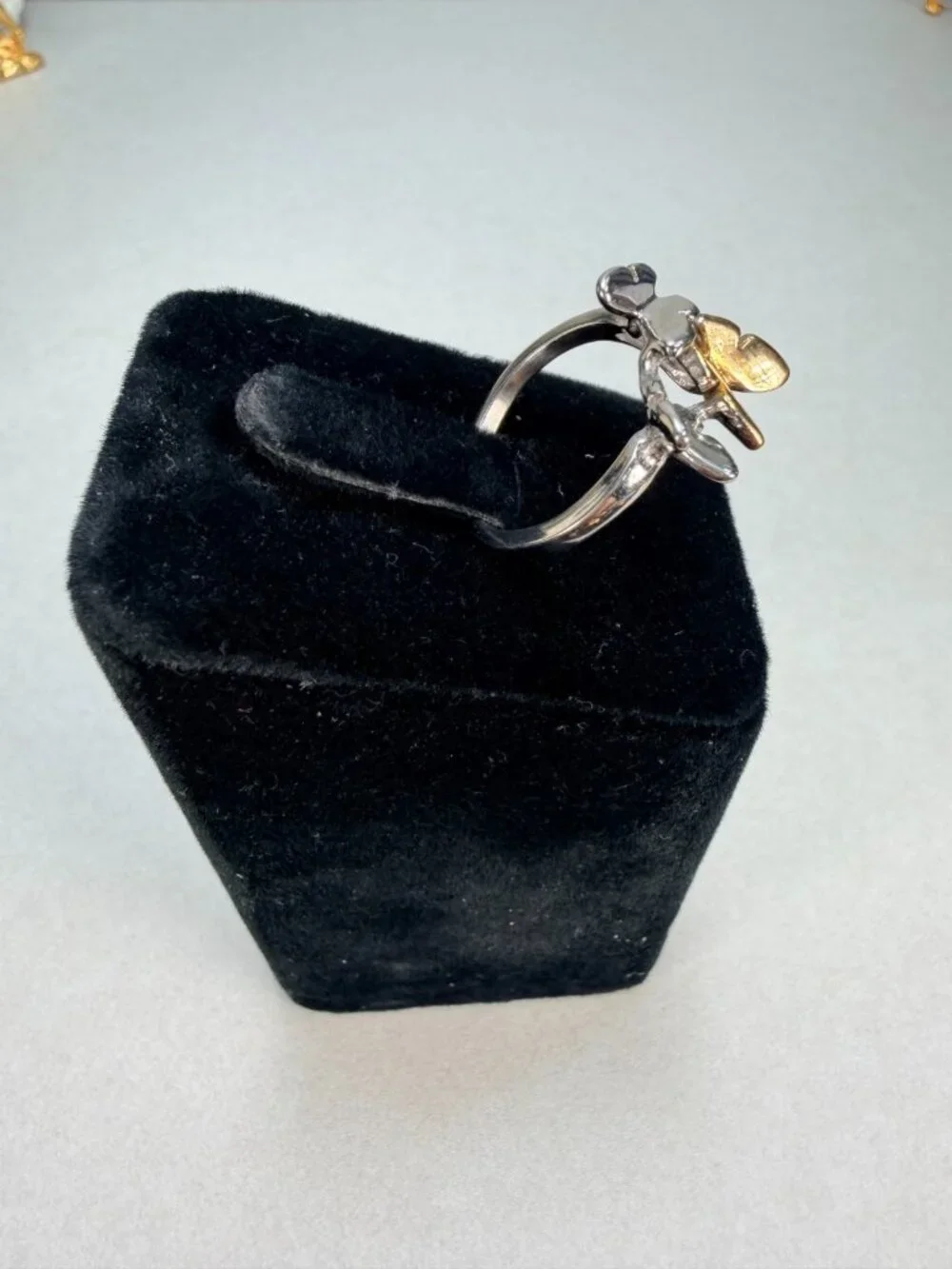 Modern Two Tone Butterfly Ring Silver Gold Tone Nature Statement Jewelry 7.25